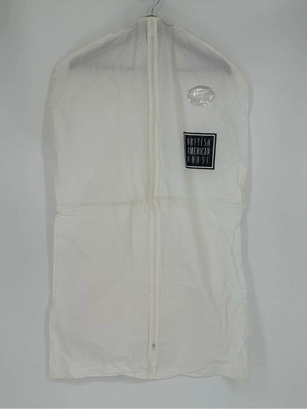Vintage British American House White Nylon Zippered Garment Bag Hanging Clothes
